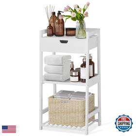 Poxaka B0d9qlc12t 3 Tier Bamboo Bathroom Shelves Drawer Ladder Shelf For Storage