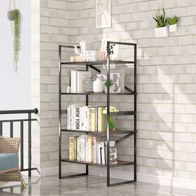 Ps421xy006b 059648171820 4 Tier Bookshelf Plant Stand Open Back Modern Office Black/brown Industrial Cl