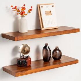 Realgulf 627179695532 24 Inch Teak Floating Shelves Set Of 2 - Solid Natural Wood Wall Mounted Shel
