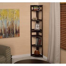 Regency 192357138496 Fairway 67 Inch High Corner Folding Bookcase- Mocha Walnut