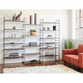 Rye Studio 847365061549 Mabel Modern Open Large Bookcase Set Brown 98 Inch W X 79 H 16 D