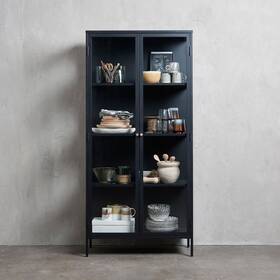 Rye Studio 847365066193 Cairyn Modern Glass And Metal Cabinet Black Tall