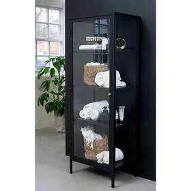 Rye Studio 847365069781 Cairyn Modern Glass And Metal Cabinet Black Single Door