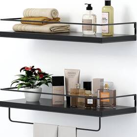 S24673 Season 2 Black Floating Bathroom Shelves Set Of Wall Mounted Shelf With Metal Frame