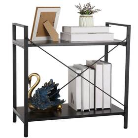 H01-3023-g2 Segawe #pho Durable 2-shelf Bookcase Low Height Metal Bookshelf Black Retro Bookrack Home