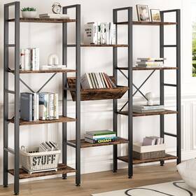 Shintenchi 810178068005 Industrial Bookcase 71.6 Inch Triple 4 Tier Bookshelf With 11 Open