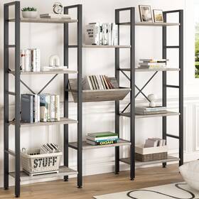 Shintenchi 810178068012 Industrial Bookcase 71.6 Inch Triple 4 Tier Bookshelf With 11 Open