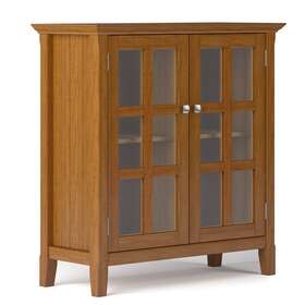 Axcaca14-lgb Simpli Home Acadian Solid Wood 35 Inch Wide Transitional Low Storage Cabinet In Light Golden