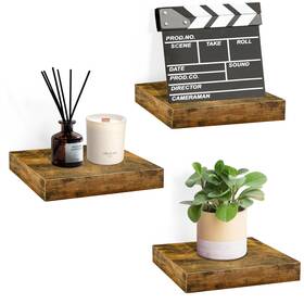 Sorbus 192405351303 3 Pack Square Mounted Floating Shelves - Rustic Wood Display Ledge Storage Shelf