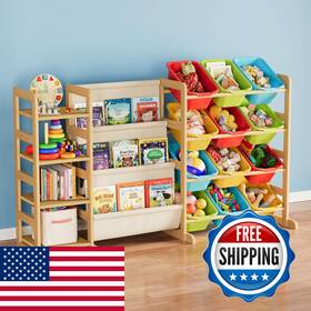 B0fr4ltl7t Spaceaid 3-in-1 Toy Storage Organizer 4 Shelves And 12 Bins Organizers