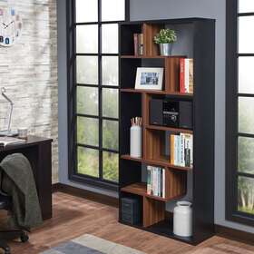 Starx Decor 766454531209 Bookshelf In Black And Walnut Modern Contemporary