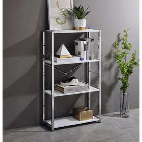 Starx Decor 766454531360 Bookshelf White And Chrome Finish Modern Contemporary
