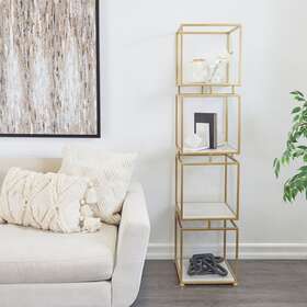 Studio 350 196094013641 Gold Metal Cube Shelving Unit With 4 Marble Shelves 14 X 62