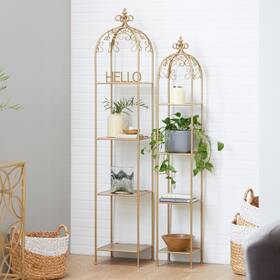 Studio 350 196094126471 Gold Iron Traditional Shelving Storage Book Plant Stands S/2 74 Inch 65 H