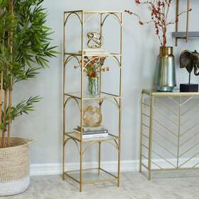 Studio 350 196094513066 Gold Metal 5 Shelves Shelving Unit - 56 X 14