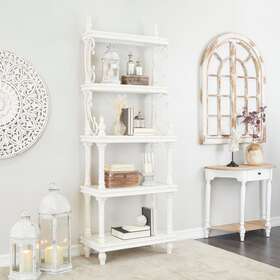 Studio 350 196094703108 White Wood Country Cottage Shelving Unit - 32 X 16 86