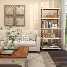 Studio 350 758647204021 White Wood 5 Shelf Scroll Shelving Unit With Brown Spindle 32 X 16 75
