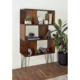 Studio 350 758647287413 Brown Wood 4 Shelves Shelving Unit With Open Frame Design 32 X 13 61
