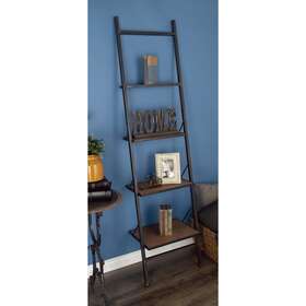 Studio 350 758647842421 Brown Wood Metal Industrial Farmhouse Leaning Ladder 4 Shelf 20 X 14 77