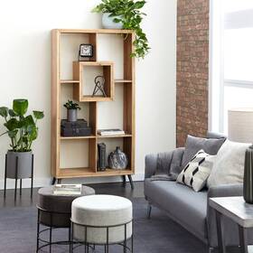 Studio 350 758647906642 Brown Wooden Geometric 5 Shelves Shelving Unit 35 X 14 70