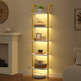 Tajsoon B0fcfwmmth 5 Tier Ladder Shelf Light Wooden Wall Mounted Book