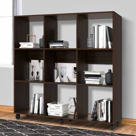 The Urban Port 192551639485 49 Inch Handcrafted Classic Wood Bookcase 9 Open Brown Modern And Contemporary