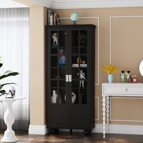 Timechee 752790720667 Media/storage Cabinet - Acrylic Glass Pane Doors Stores Black