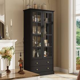 Timechee 763271152518 Glass Cabinet 70.1 Inch White Display Curio Storage With Door