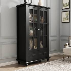 Timechee 763271162579 31.5ftft W Curio Cabinet Bookcase Display Black Glam French Count