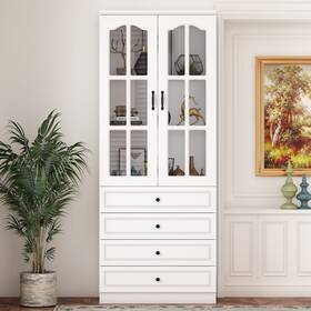 Timechee 763839869100 Elegant White Pantry Bookshelf Multifunctional Tempered