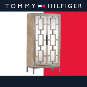 Tommy Hilfiger 887909102772 Hayworth Tall Mirrored Accent Cabinet Ash Brown Traditional