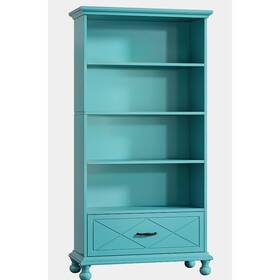 Hoga-ny085 Tribesign Tribesigns 4-shelf Bookcase With Drawer 71 Inch Bookshelf Wood Legs Turquoise