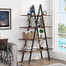 Tribesigns 632138867783 4 Tier A-frame Ladder Bookshelf Display Rack Brown Modern And Contemporary