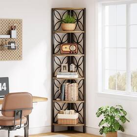 Tribesigns 8852f 6-tier Corner Shelf Industrial 70.9 Inch Rustic Bookshelf Disp