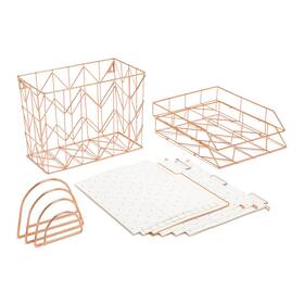 2104u00-01 U Brands Desktop Fashion Filing Set Organizer Wire Metal Rose Gold