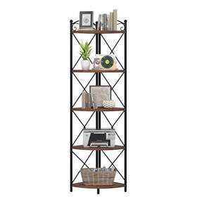 Vecelo Khd-xf-cs10-brn 5 Tier Corner Shelf Stand 55.2 Inch Tall Bookshelf Rustic Brown S