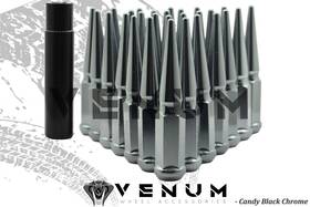 M14x1.5 Venum Wheel Accessories 854001623580 20 Pc Candy Black Chrome Spike Lug Nuts - Powder Coated 4.5 Inch Tall C