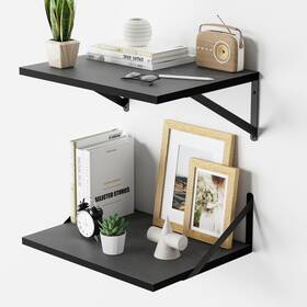 4fl-12deep-v-bk-2p Venusmiles Deep Floating Shelves For Wall 16 Inch W X 12 D Black Engineered Wood Shel