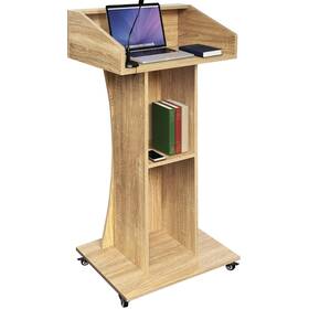 Verssure Ps001 Podium Stand With Lockable Wheels 47 Inch H Wooden For Classroom Mobile Pu