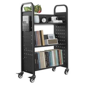 Vxtsgtchs3307b7mh001 Vevor 3-tier Rolling Book Cart Single Sided V-shaped Shelves Truck In Black