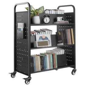 Wxtsgtch330lmu071001 Vevor 3-tier Rolling Book Cart Double Sided W-shaped Shelves Truck In Black