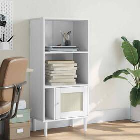 358059 Vidaxl Bookcase Bookshelf Storage Rack Senja Rattan Look White Solid Wood Pine