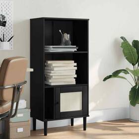 358060 Vidaxl Bookcase Storage Display Shelf Senja Rattan Look Black Solid Wood Pine