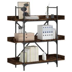 837689 Vidaxl Bookcase 3-tier Storage Display Shelf Rack Smoked Oak Engineered Wood
