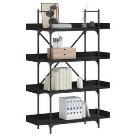 837692 Vidaxl Bookcase 4-tier Storage Display Shelf Rack Office Black Engineered Wood