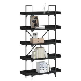 837697 Vidaxl Bookcase 5-tier Storage Display Shelf Rack Office Black Engineered Wood