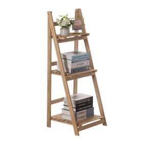 Vintiquewise 651355042858 Natural Wooden Rustic Three Tier Size Shelves Display