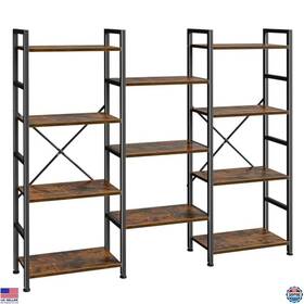 B0c584crxf Visit The Superjare Store Triple 4 Tier Bookshelf 11 Open Display Shelves Rustic Brown Bookcase
