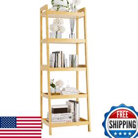 Vovala B0dgqqbfht Bookshelf 5 Tier Ladder Bookcase Bamboo Frame Freestanding Tall Narrow
