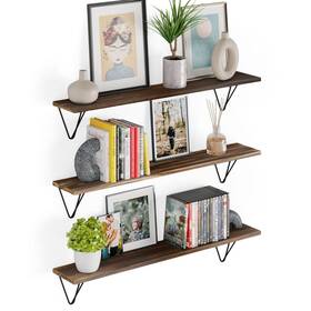 Wallniture 810001926083 Colmar 36 Inch X6 Floating Shelf Set For Wall Decor Brown Farmhouse